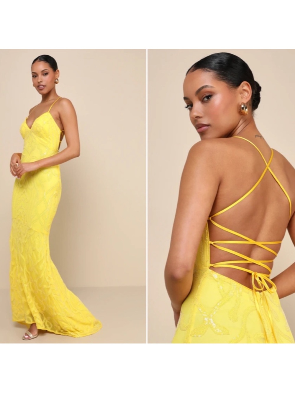 Lulu's Bright Yellow Lace-Up Back Maxi Dress